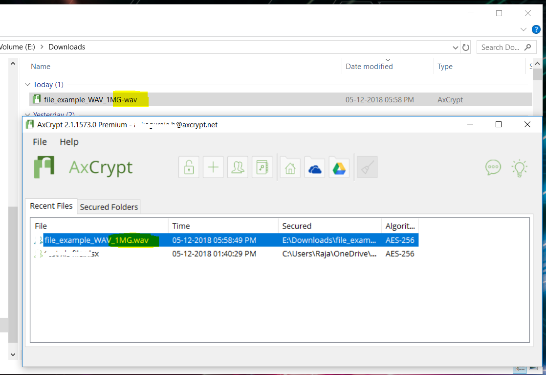 Encrypt a wav file with AxCrypt 2
