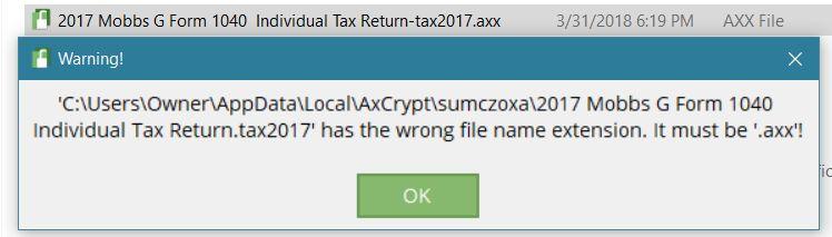 screenshot of file type error
